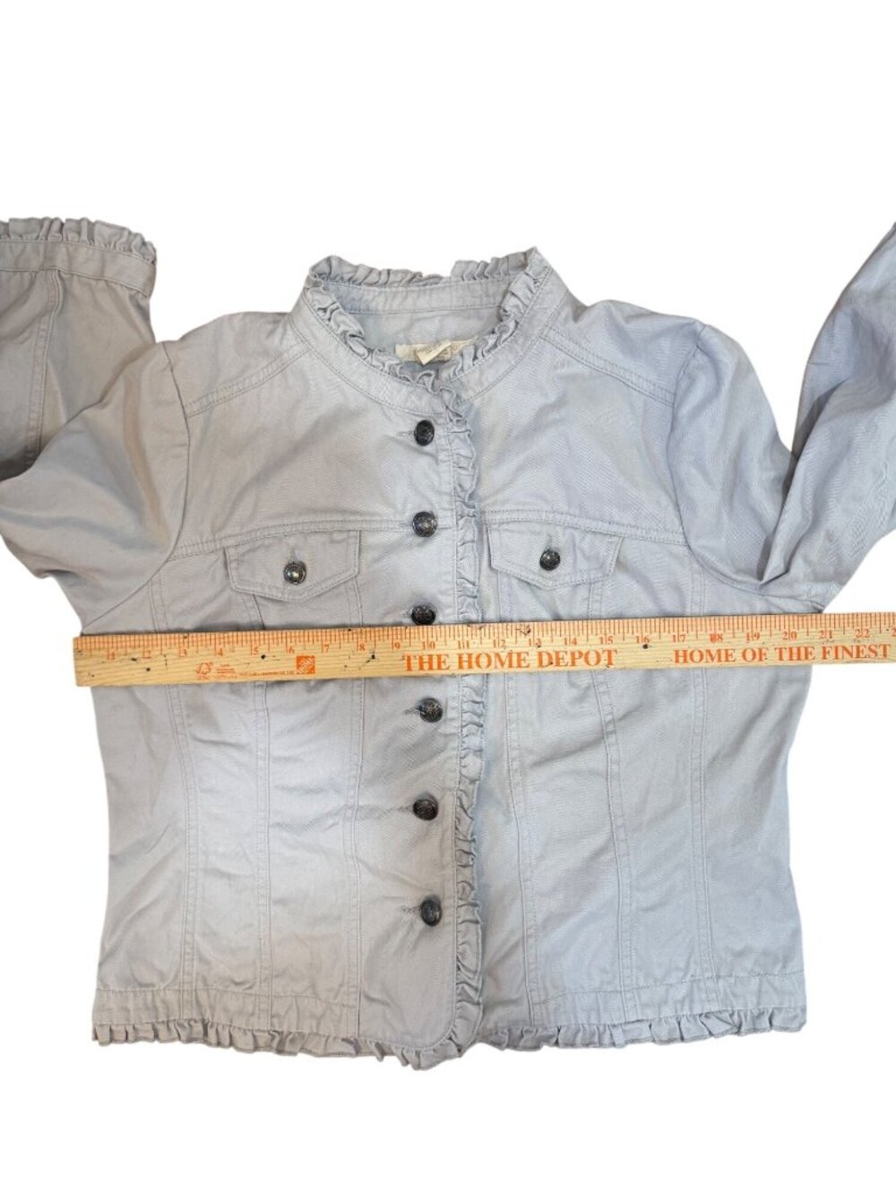 Ruffle Trim Cropped Utility Jacket Coquette Cottage Core 3/4 Sleeve Lg - Picture 10 of 10